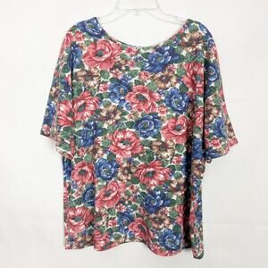 Knit Stitches Vintage Floral Wide Sleeve Top Size Large
